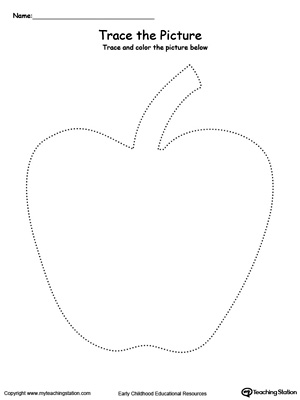 Practice fine motor skills with this apple picture tracing printable worksheet.