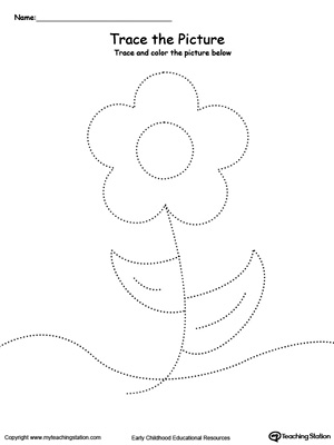 Practice fine motor skills with this flower picture tracing printable worksheet.