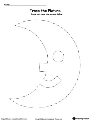 Practice fine motor skills with this moon picture tracing printable worksheet.