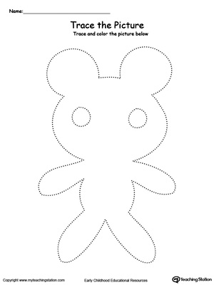 Practice fine motor skills with this teddy bear picture tracing printable worksheet.
