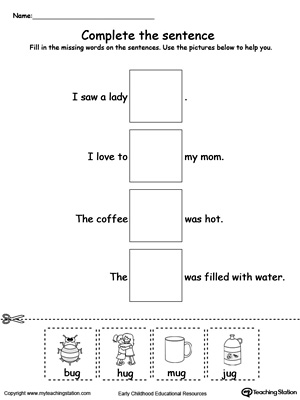 Complete the UG Word Family sentence in this printable worksheet.