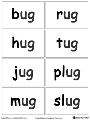UG Word Family flashcards for kindergarten.
