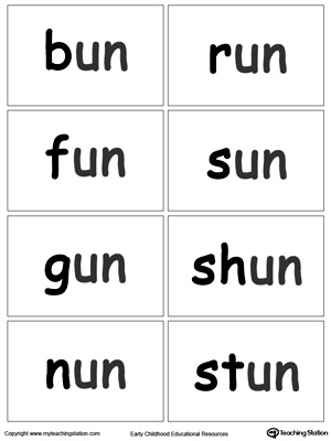UN Word Family flashcards for kindergarten.