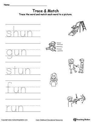 Write short words and identify sounds in this UN Word Family printable worksheet.