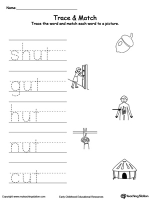 Write short words and identify sounds in this UT Word Family printable worksheet.