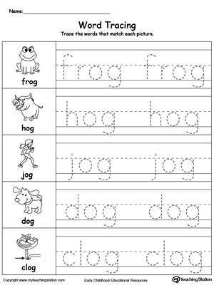Practice tracing and writing short words with this OG Word Family printable worksheet.