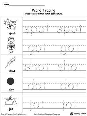 Practice tracing and writing short words with this OT Word Family printable worksheet.