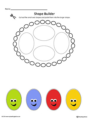 Geometric Shape Builder Worksheet: Oval (Color)