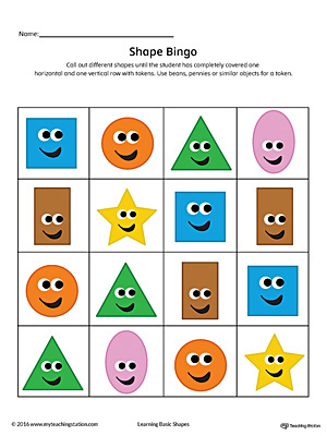 Geometric Shape Bingo Printable Card: Square, Circle, Triangle, Rectangle, Oval, Star (Color)