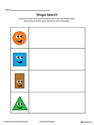 Use the  Shape Search printable worksheet to practice recognizing basic geometry shapes in real world objects.