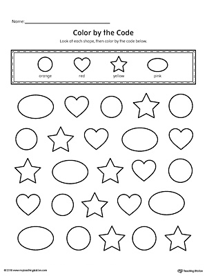 Learn shapes and colors with this fun printable worksheet. In this activity, your child will practice recognizing the circle, oval, star and heart shapes along with the colors orange, red, yellow and pink.
