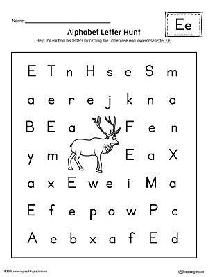 Alphabet Letter Hunt: Letter E Worksheet