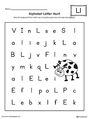 Alphabet Letter Hunt: Letter L Worksheet