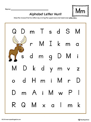 Alphabet Letter Hunt: Letter M Worksheet (Color)