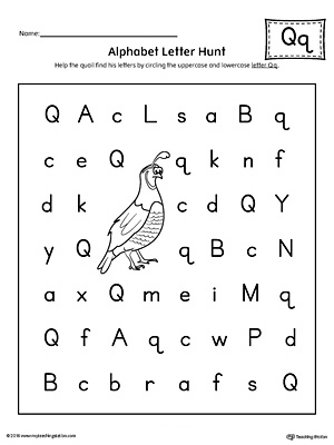 Alphabet Letter Hunt: Letter Q Worksheet