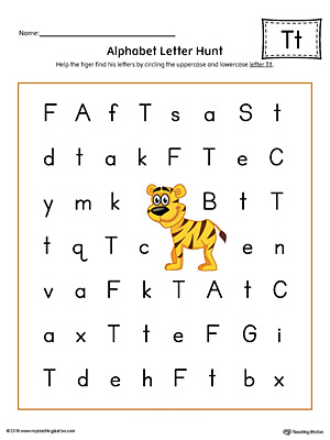 Alphabet Letter Hunt: Letter T Worksheet (Color)