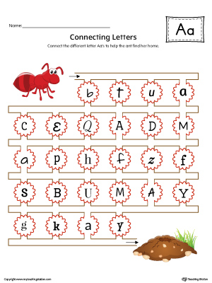 This kindergarten worksheet helps students find and connect letters to practice identifying the different letter A styles.
