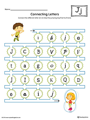 This kindergarten worksheet helps students find and connect letters to practice identifying the different letter J styles.