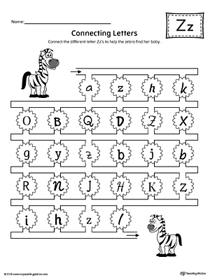 This kindergarten worksheet helps students find and connect letters to practice identifying the different letter Z styles.