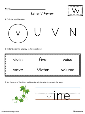 Learning the Letter V Worksheet (Color)