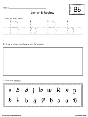 Use the Letter B Practice Worksheet to help your student identify and trace letter B along with recognizing the letter b beginning sound.