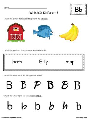 Use the Letter B Which is Different in Color to practice identifying the uppercase and lowercase letter B and it