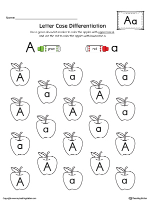 Use the Letter Case Recognition Worksheet: Letter A to help your preschooler to recognize the difference between the uppercase and lowercase A.