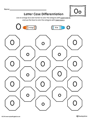 Use the Letter Case Recognition Worksheet: Letter O to help your preschooler to recognize the difference between the uppercase and lowercase A.