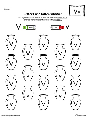 Use the Letter Case Recognition Worksheet: Letter V to help your preschooler to recognize the difference between the uppercase and lowercase A.