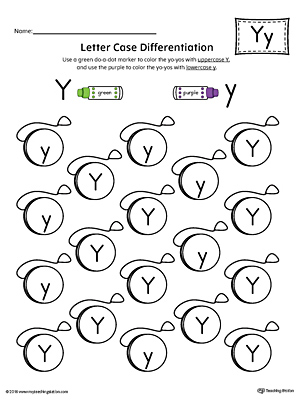 Use the Letter Case Recognition Worksheet: Letter Y to help your preschooler to recognize the difference between the uppercase and lowercase A.
