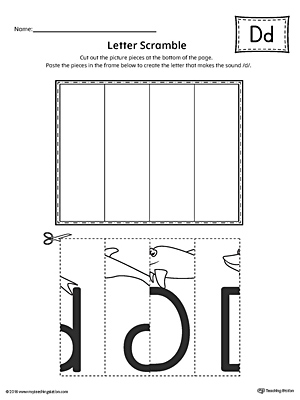 Use the Letter D Scramble printable worksheet to aid your student in recognizing the letter D and it
