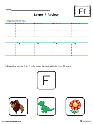 Use the Letter F Review in Color worksheet to help your student practice tracing and the beginning sound of the letter F.