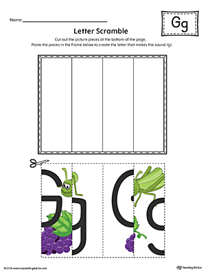 Use the Letter G Scramble in Color printable worksheet to aid your student in recognizing the letter G and it