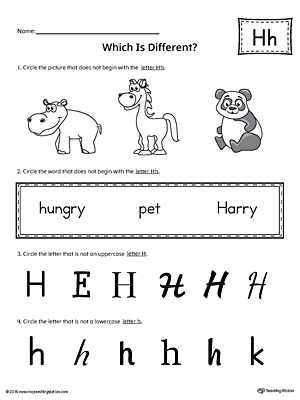 Use the Letter H Which is Different to practice identifying the uppercase and lowercase letter H and it