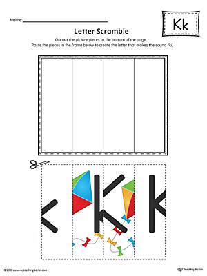 Use the Letter K Scramble in Color printable worksheet to aid your student in recognizing the letter K and it
