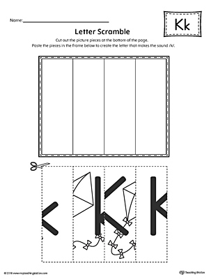Use the Letter K Scramble printable worksheet to aid your student in recognizing the letter K and it