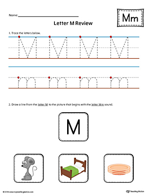 Use the Letter M Review in Color worksheet to help your student practice tracing and the beginning sound of the letter M.