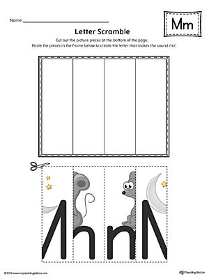 Use the Letter M Scramble in Color printable worksheet to aid your student in recognizing the letter M and it