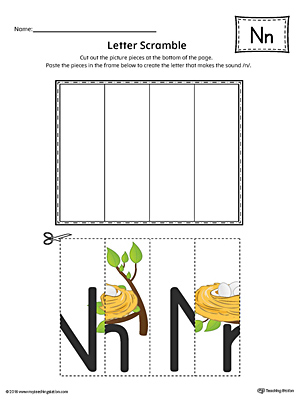 Use the Letter N Scramble in Color printable worksheet to aid your student in recognizing the letter N and it