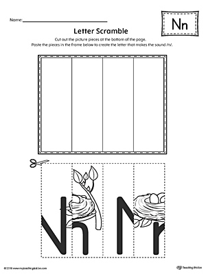 Use the Letter N Scramble printable worksheet to aid your student in recognizing the letter N and it