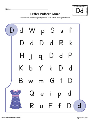 Letter D Pattern Maze Worksheet (Color)