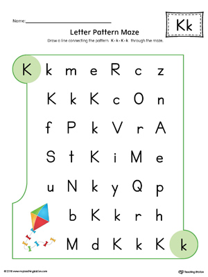 Letter K Pattern Maze Worksheet (Color)