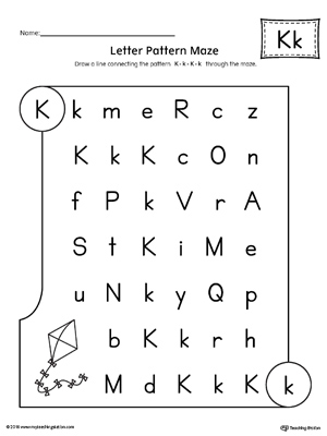 Letter K Pattern Maze Worksheet | MyTeachingStation.com
