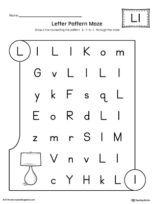 Letter L Pattern Maze Worksheet
