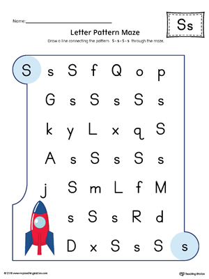 Letter S Pattern Maze Worksheet (Color)