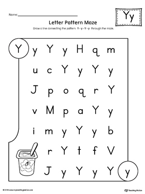 Letter Y Pattern Maze Worksheet