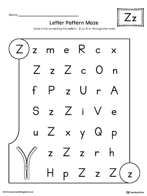 Letter Z Pattern Maze Worksheet