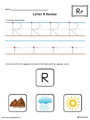 Use the Letter R Review in Color worksheet to help your student practice tracing and the beginning sound of the letter R.