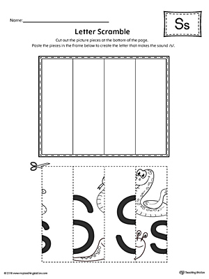 Use the Letter S Scramble printable worksheet to aid your student in recognizing the letter S and it