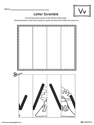 Use the Letter V Scramble printable worksheet to aid your student in recognizing the letter V and it